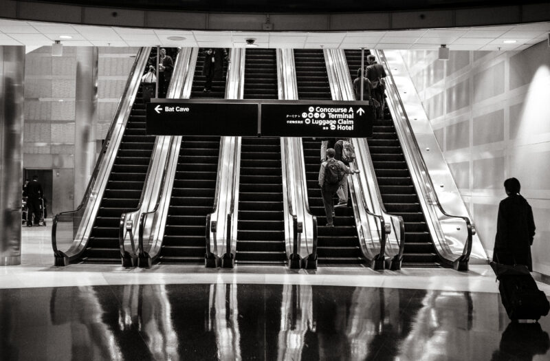 Black & White Escalators Free Stock Photo